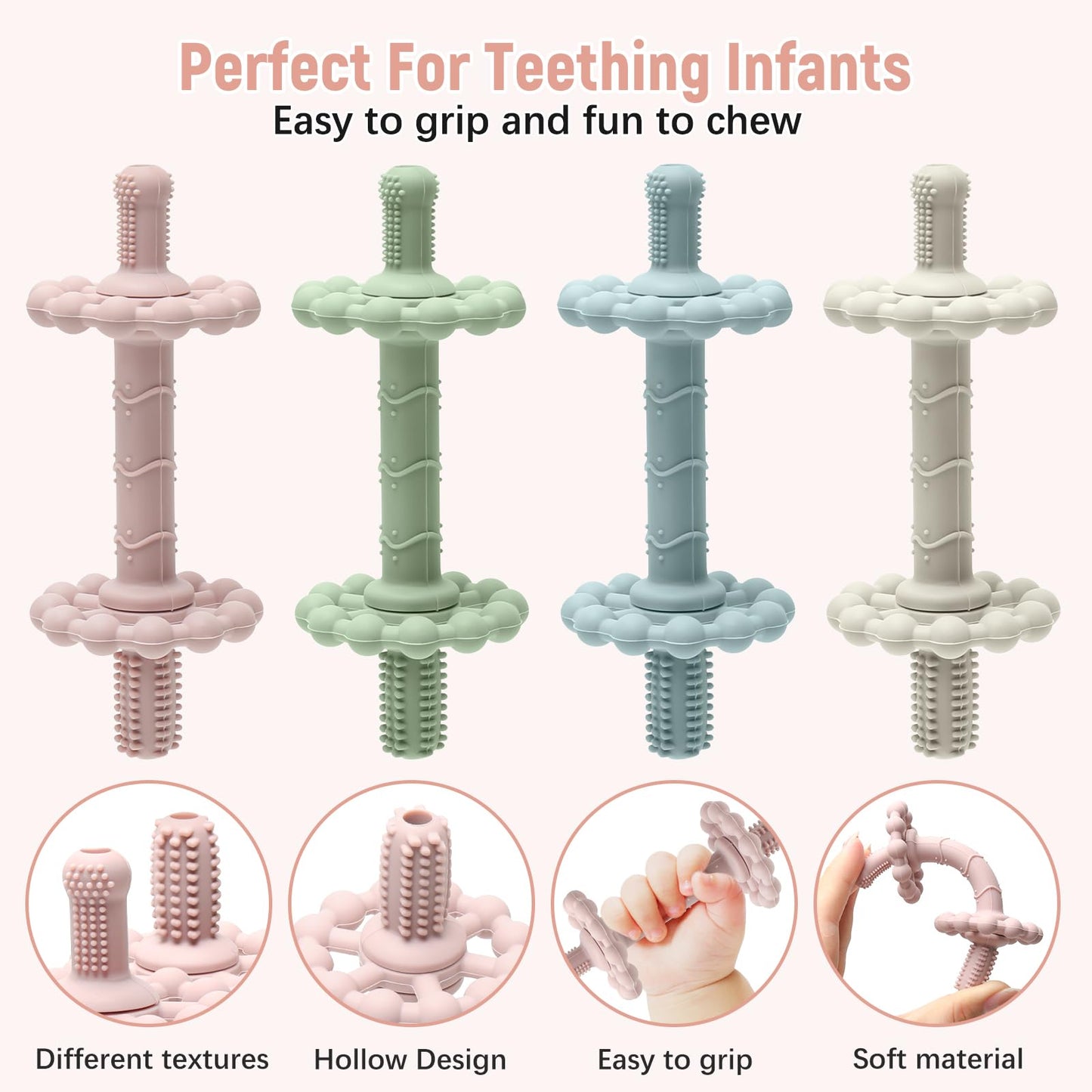 Suhunide 4 Pack Baby Teething Toys - Anti-Choking Design