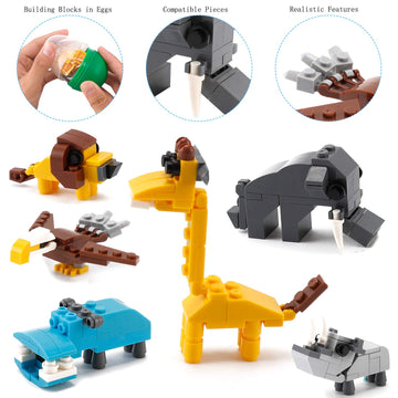 Liberty Imports Wild Safari Toys - 12 Surprise Animal Eggs Standard Size Building Blocks STEM Toys - Educational Kids 3D Puzzle Party Favors