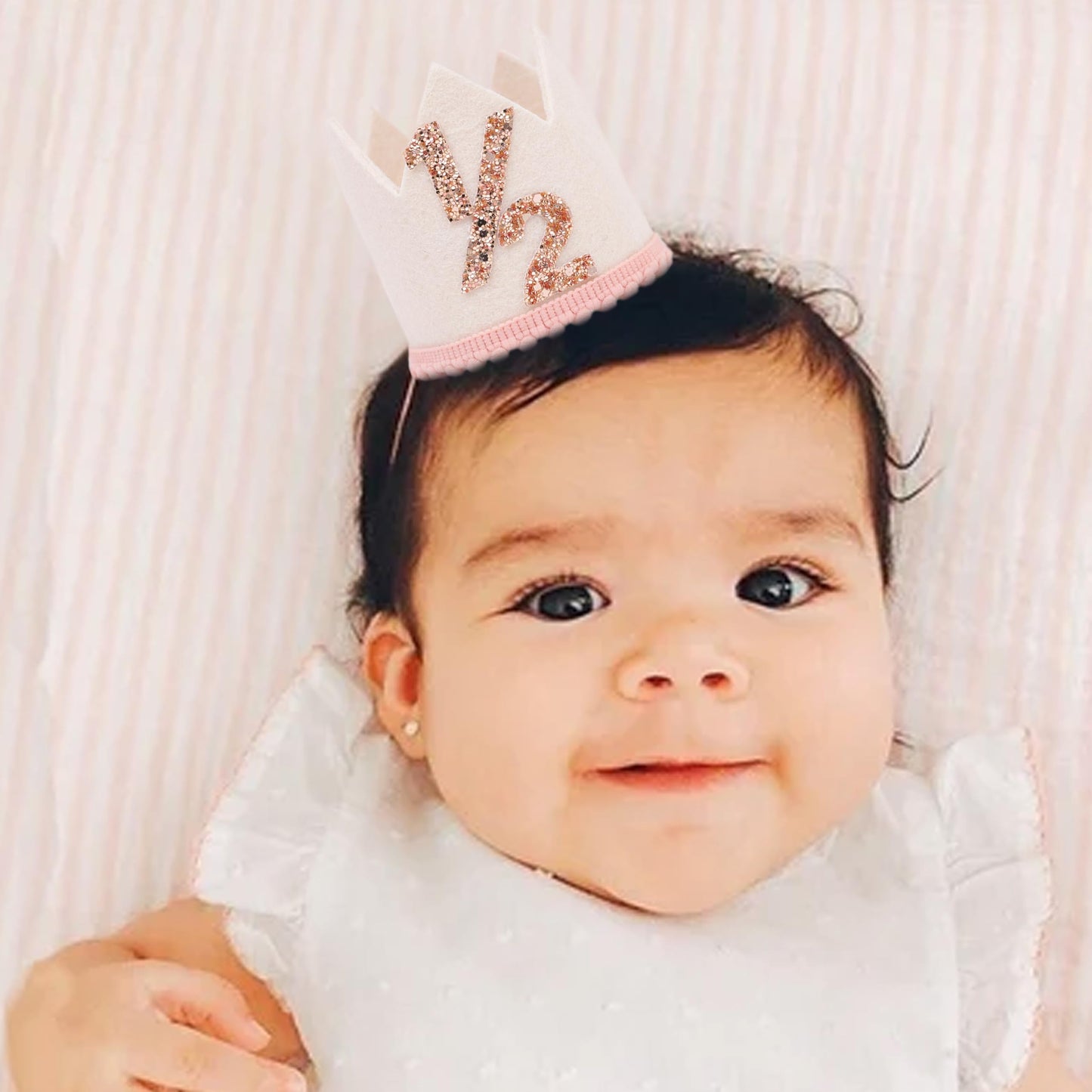 Jissoo White 1/2 Birthday Crown - 6 Months Birthday Decorations,Little Princess Crown For Cake Smash,Sweet Half Hat Photo Props,Light Pink 1/2 Way