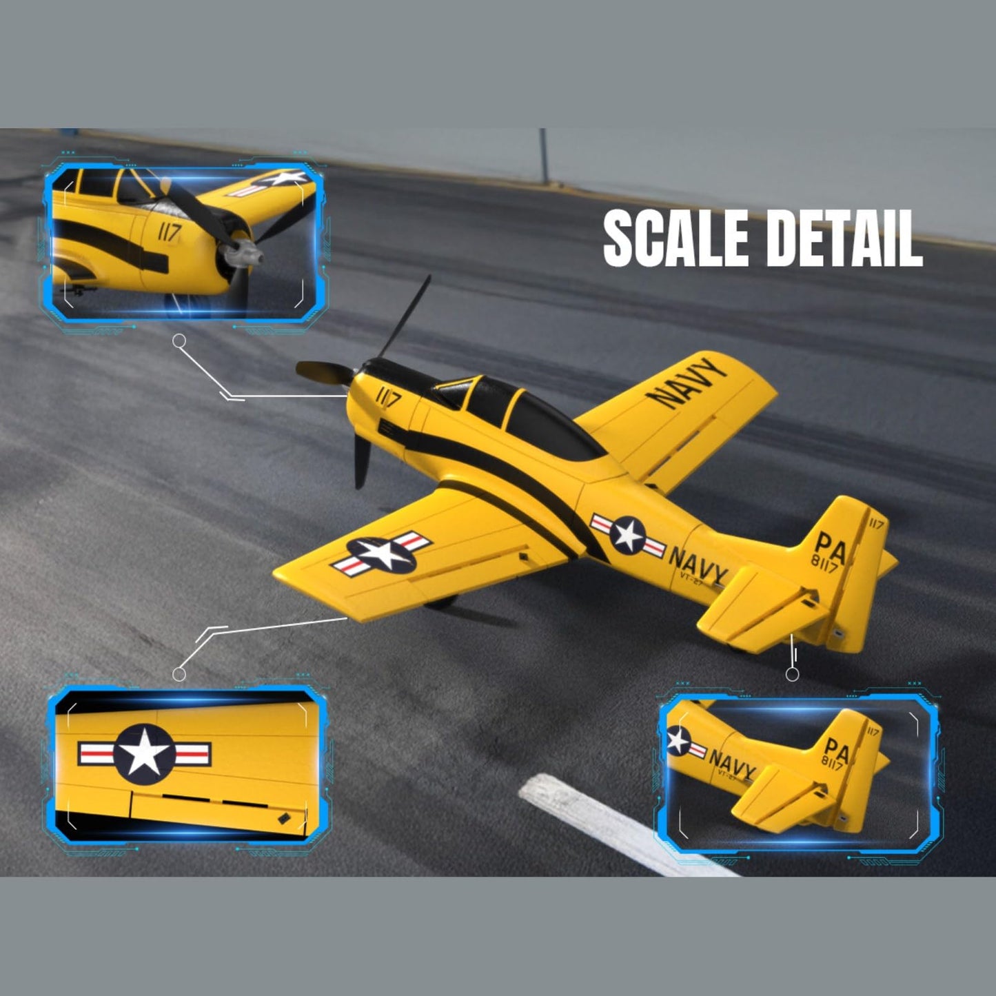 HTLNUZD RC Plane T28 Trojan 2.4G 4CH EPP Foam RC Warbird Fighter | Xpilot Self-Righting & One-Key Aerobatics | Easy-Fly RC Airplane for Beginners