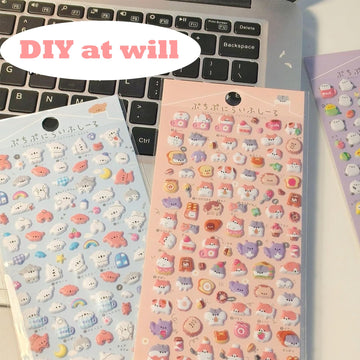 Cute Mini Puffy Stickers 600?, 3D Tiny Micro Bulk Sticker Set for Kids Girls and Adults Includes Cartoon Animals Cats Dogs Penguins Birds for Phone
