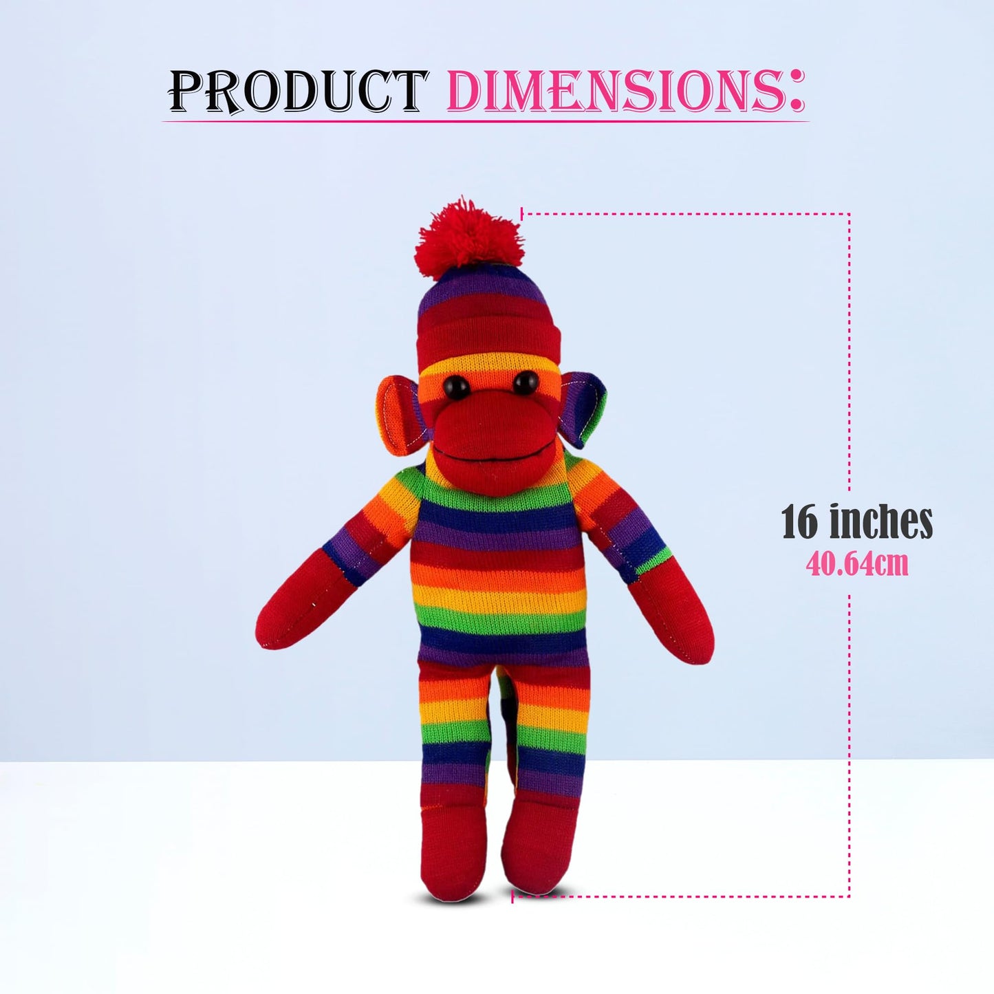 Made By Aliens Traditional Sock Monkey Plush Toy Hand Knitted Stuffed Animal for Kids & Babies (16" Rainbow)