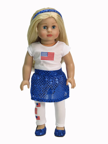American Fashion World USA American Flag Outfit for 18-Inch Dolls | 5 Piece Set | Premium Quality & Trendy Design | Dolls Clothes | Outfit Fashions