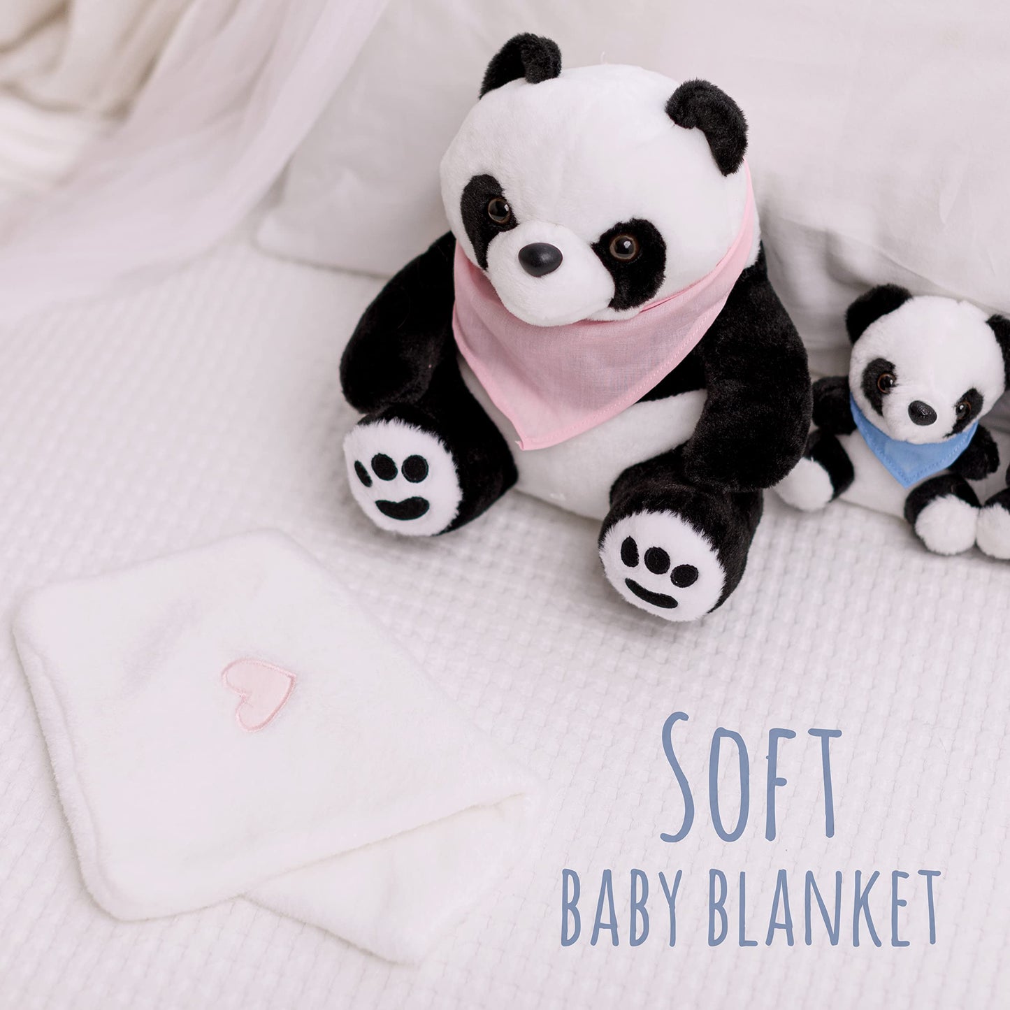 Perfectto Design Panda Stuffed Animal Bear Plush Toy for Girls 5 PCS Set - Mommy, 2 Babies, Bag, Blanket stuffies 3 4 5 Year Old Girl, Little Girls