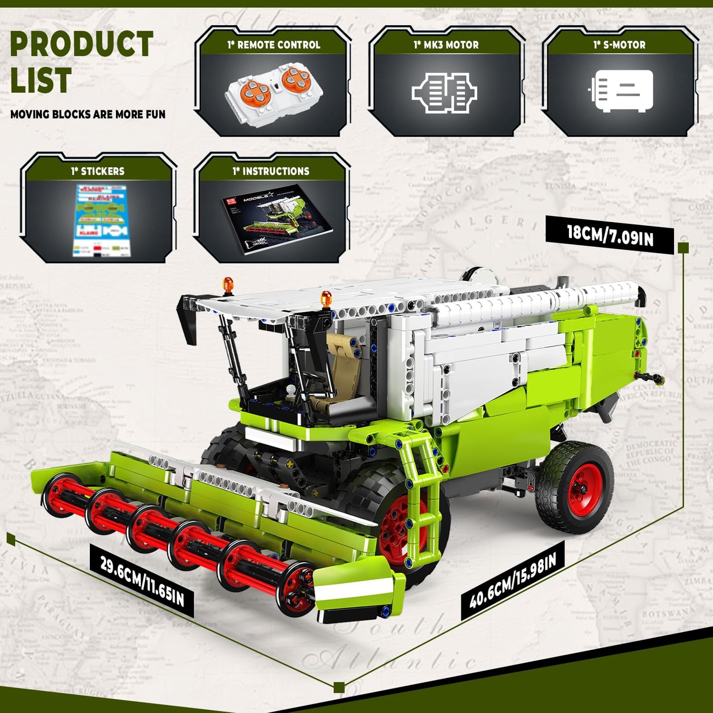 Mould King 17014 Wheat Harvester Building Blocks Set, Tractor Truck Building Kit with Motor, Farm Truck Construction Vehicles Toys, DIY Assembly STEM