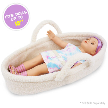 June Garden Cozy Dream Doll Bassinet - Baby Doll Portable Carrier - Fits for American Girl Dolls or Teddy Bears up to 18" - Cream White