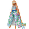 Barbie Extra Fancy Fashion Doll & Accessories with Curvy Shape & Orange Hair in Floral 2-Piece Gown with Pet Kitten