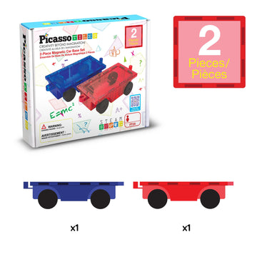 PicassoTiles 2 Piece Car Truck Construction Kit Toy Set Vehicle for Magnetic Blocks Building Tile Sensory Magnet Toys with Re-Enforced Hitch & Long