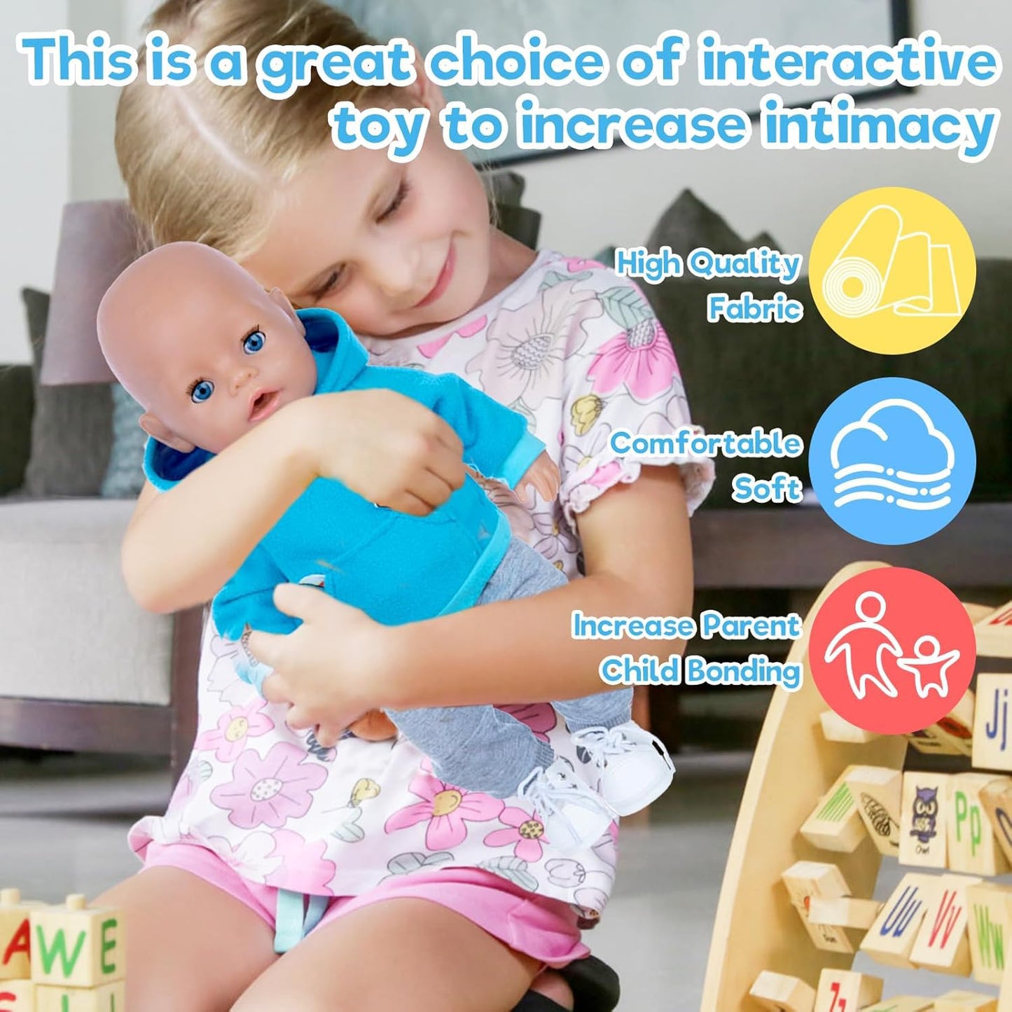 DVKKHD Baby Doll Clothes for 18 Inch Dolls, 14-16 Inch Cool Baby Doll Outfits Hoodies Suit, Blue Fashion Clothing Sweatshirt Compatible with 43cm