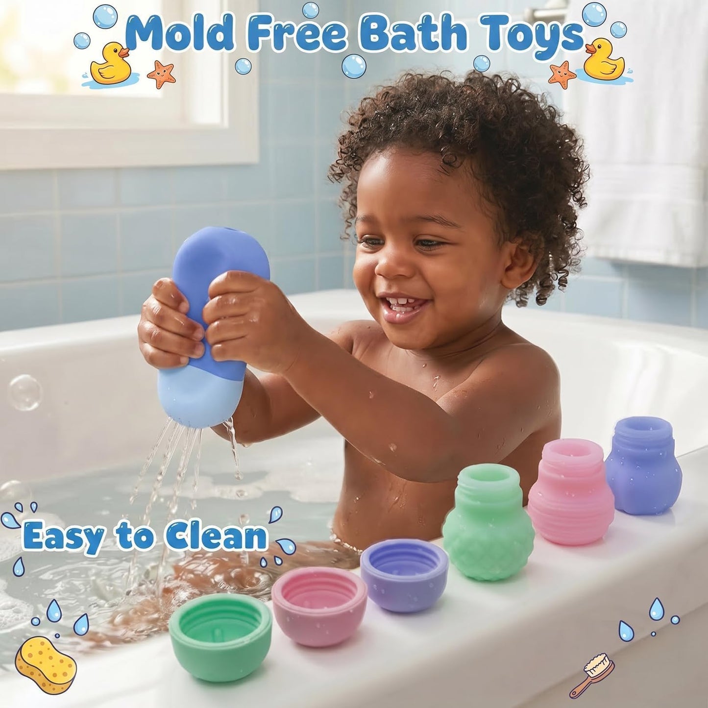 Sizobi Baby Bath Toys, Pool Water Toys Toddler Bath Toys for Kids Ages 1-3, 1 Year Old Boy Girl Sensory Squeezing Water Bathtub Toys, Baby 6-12-18