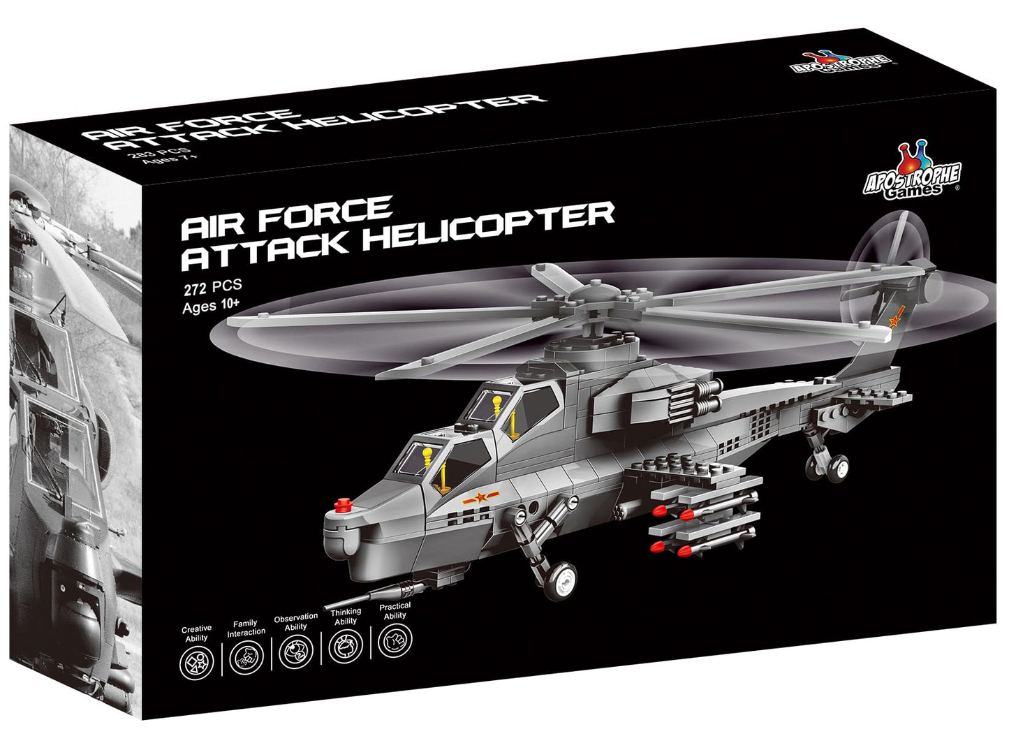 Attack Helicopter Air Force Building Block Set - 283-Pcs Helicopter Building Toys Set - Building Block Plane Toy for Kids Older Than 10 and Adults