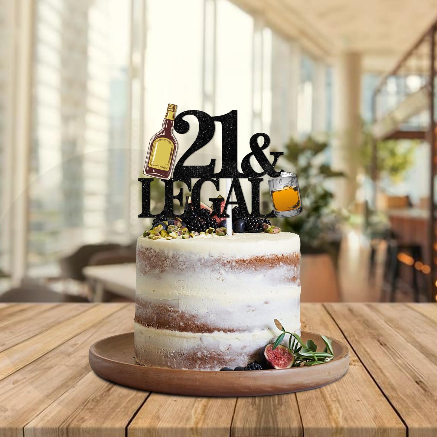 Black Glitter Whiskey Cake Topper Cheer to 21 Legal Theme Party Decoration Supplies Men Boys Happy 21st Birthday Party Decor Supplies