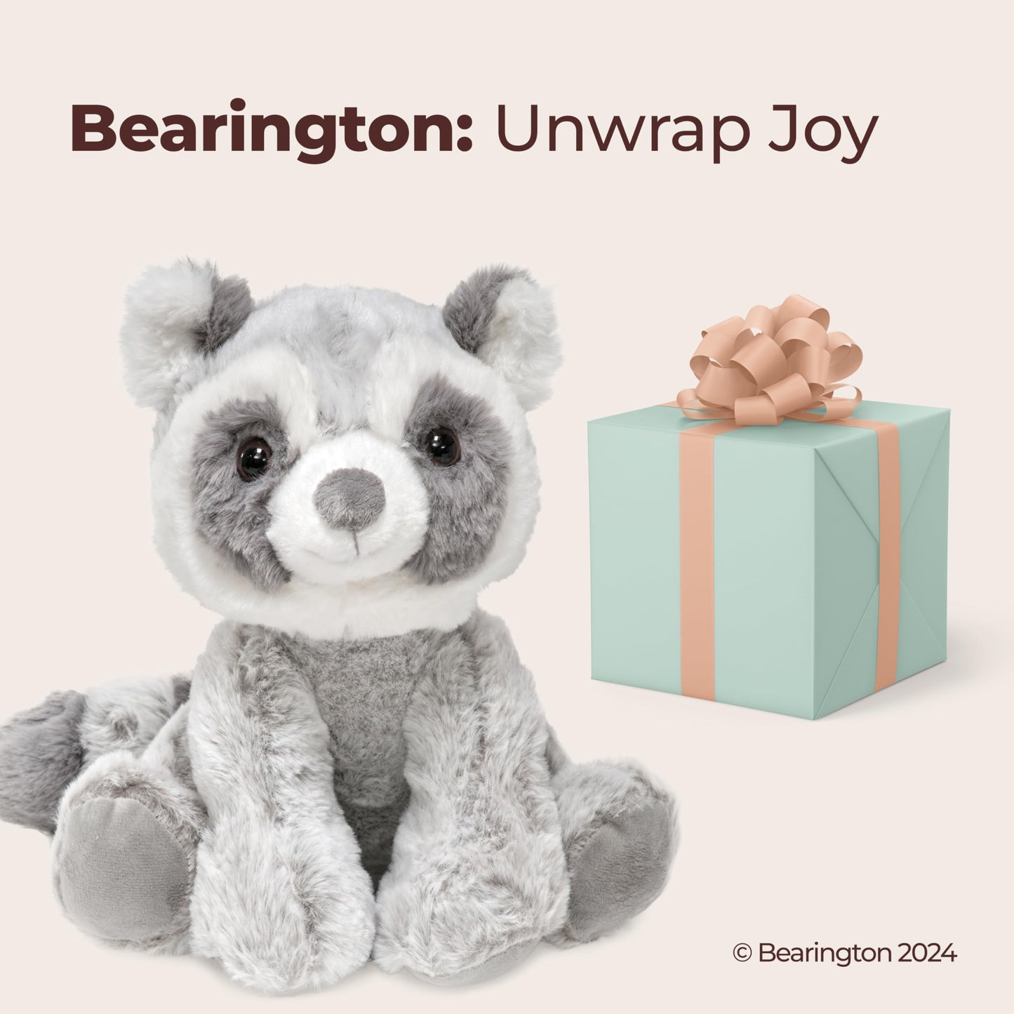 Bearington Ringo Stuffed Raccoon Plush Toy - 10.5" Raccoons Stuffed Animals with Soft Faux Fur, Weighted Inner Bean Bag and Poseable Floppy Body