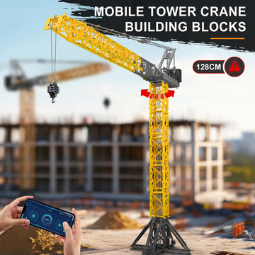 Mould King 17096 Luffing Jib Tower Crane Building Block Set, Large Technical Construction Vehicles Crane Truck Model with Motors/APP Remote Control