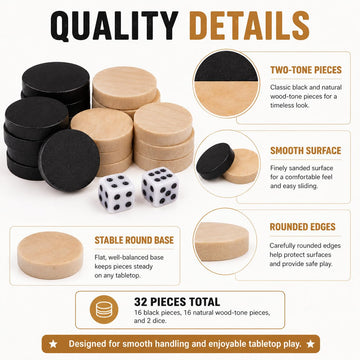 32Pcs Two-Tone Round Game Pieces, Classic Board Game Checkers, Draughts and Backgammon Chess Pieces for Arcade and Table Games