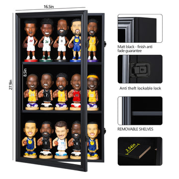 Zmiky Bobblehead Display Case Action Figure Display Case Bobble Head Shadow Box Wall Cabinet for 15 Figurines Display with Lockable Anti Fade Uv