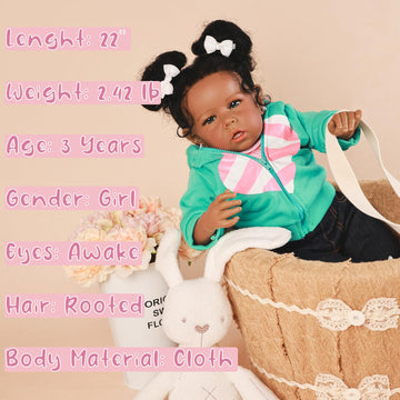 Rebornova Reborn Baby Dolls Black Girl, African American 20 Inch Realistic Newborn Baby Dolls with Lifelike Soft Body Silicone Limbs Birthday Gift Set