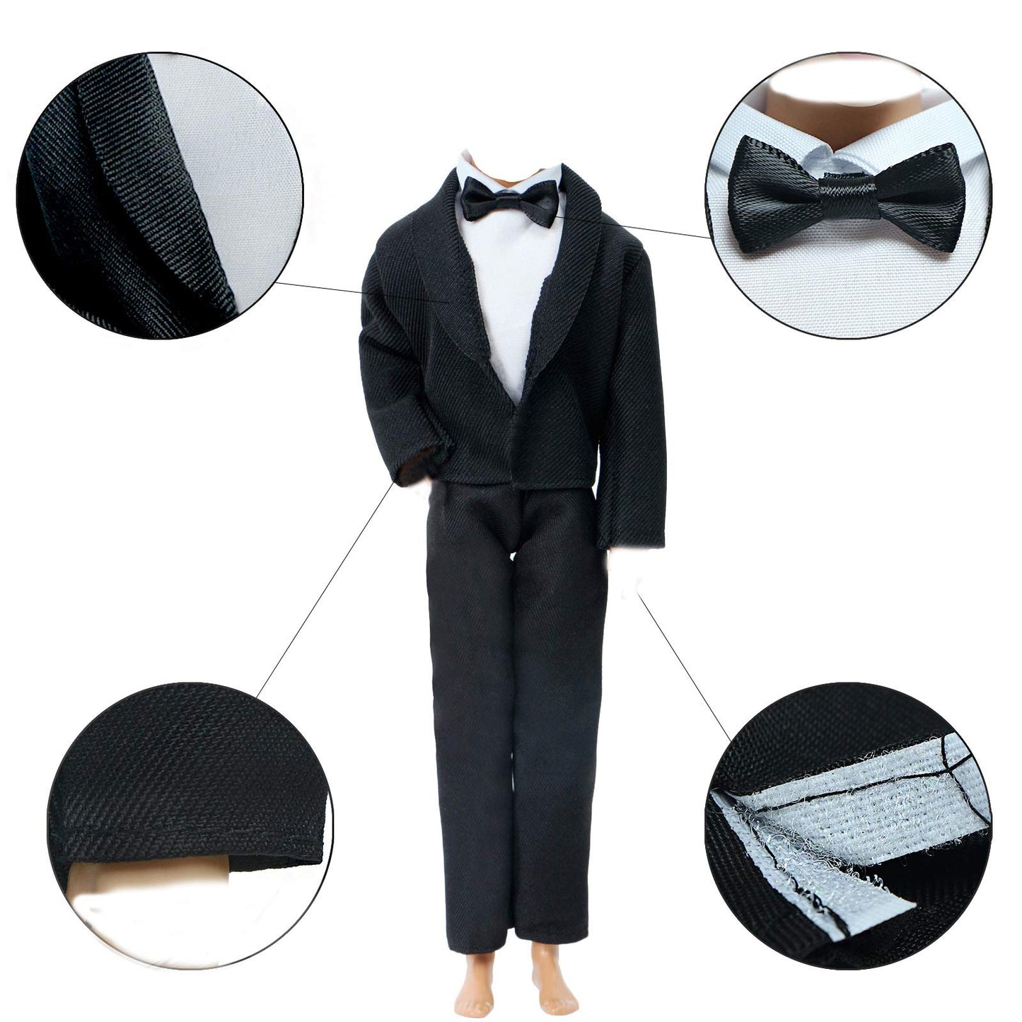 BJDBUS 2 Sets Formal Office Suits Including Black Coat , White Coat , White Shirt with Bow-Knot , Black Trousers Groom Wedding Tuxedo for 11.5 Inch