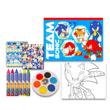 Sonic The Hedgehog Drawing and Painting Set for Boys - Sonic Gift Bundle with Coloring Book, Coloring Utensils, Watercolor Paints, Stickers, Tattoos