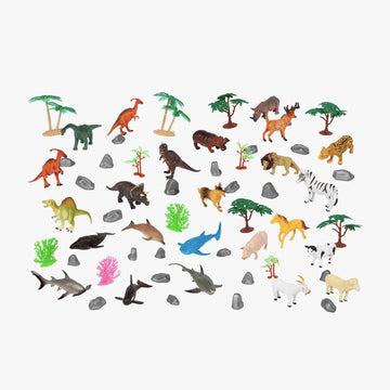 World of Animals Playset - 60 Piece Animal Figure Set with Dinosaurs, Safari, Marine & Farm Animals - Colorful Pretend Play Learning Toy with Trees
