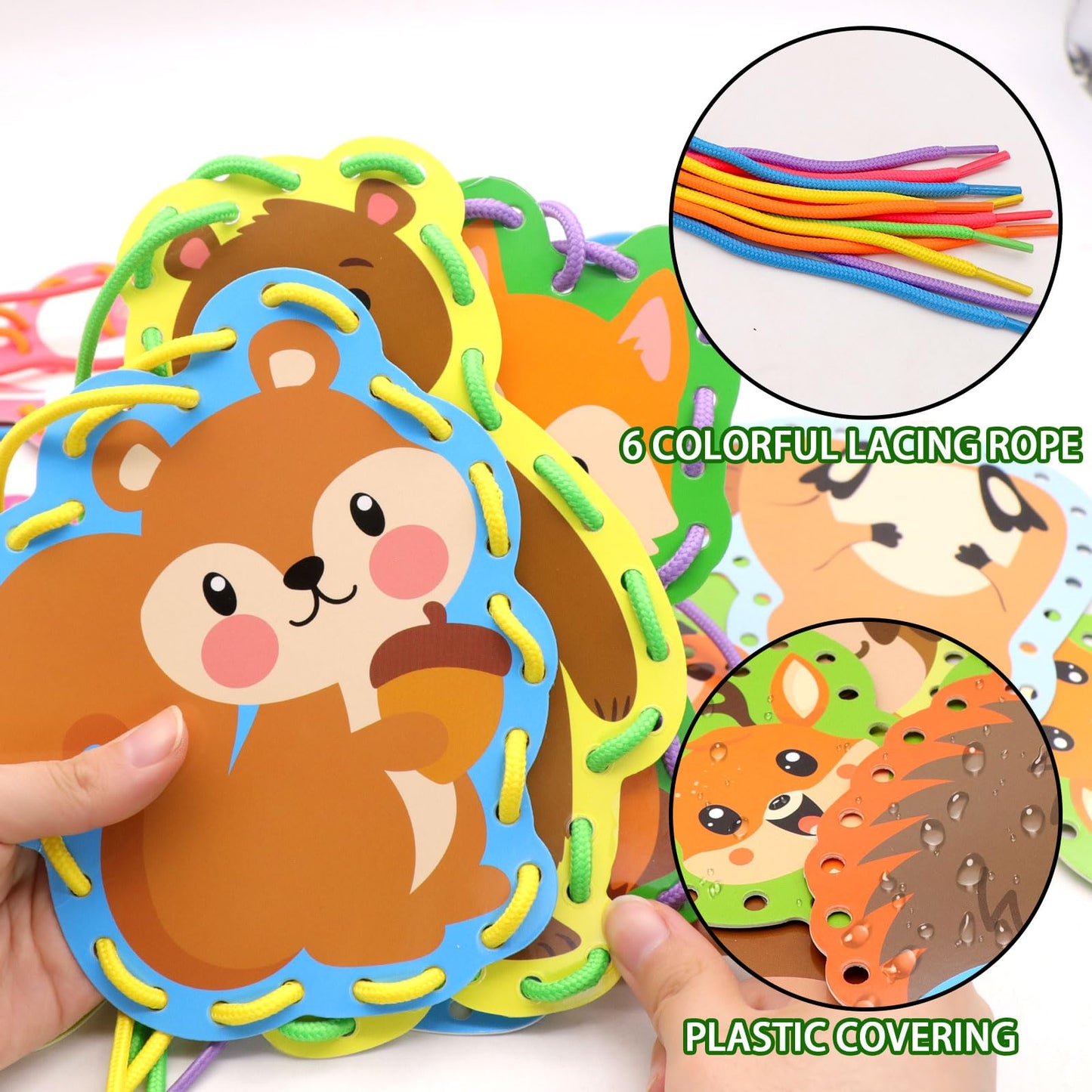 Omlisca Woodland Animals Lacing Cards for Kids 12 Pack Forest Animals Sewing Cards Owl Fox Bear Woodland Theme Party Decor Arts and Crafts Gifts