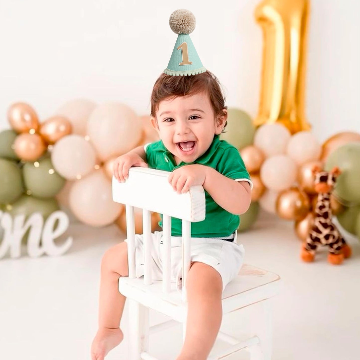 HGFC Natural Boho Birthday Hat - Boho First/1st Birthday Decorations,Cake Smash Photo Prop (Green)