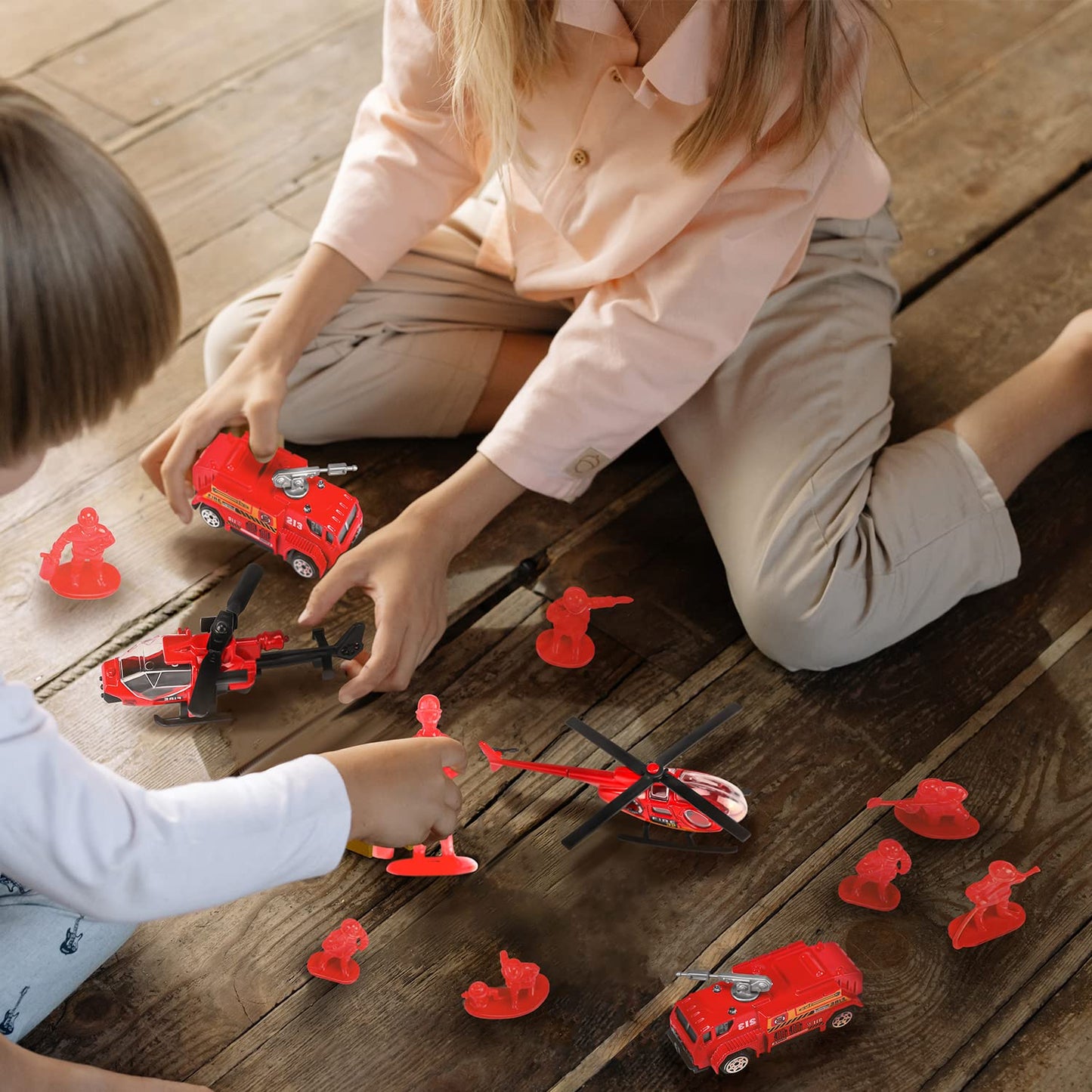 14 Pcs Fire Truck with Firefighter Toy Set, Mini Die-cast Fire Engine Car, Mini Rescue Emergency Vehicle Playset for Kid Boy Girl Birthday Christmas