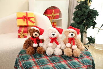 Plushland Adorable Soft Brandon Teddy Bear, Stuffed Animal Holiday Toys with Hat and Scarf Christmas Accessories - A Perfect Toy Gift for Kids 12