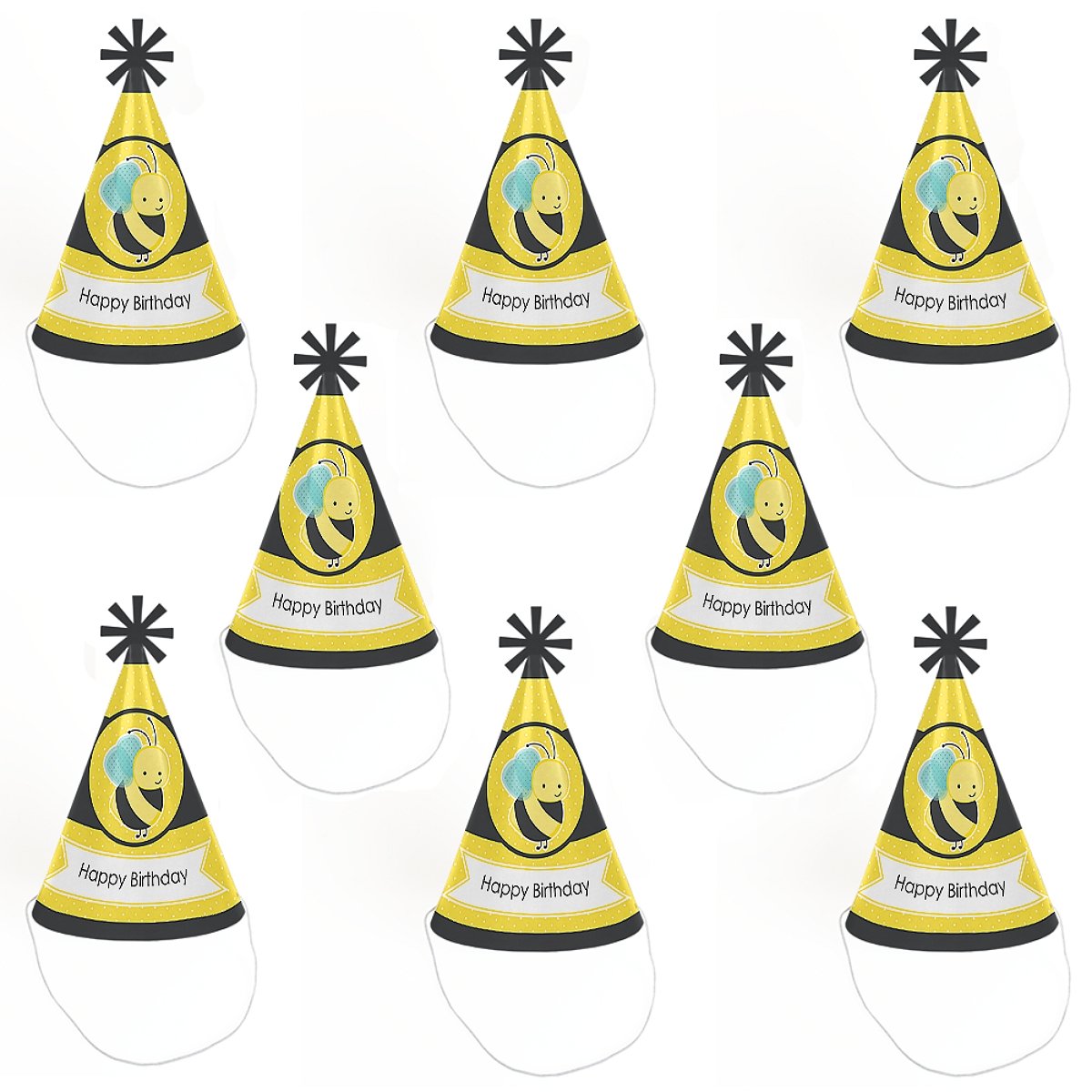 Big Dot of Happiness Honey Bee - Cone Happy Birthday Party Hats for Kids and Adults - Set of 8 (Standard Size)