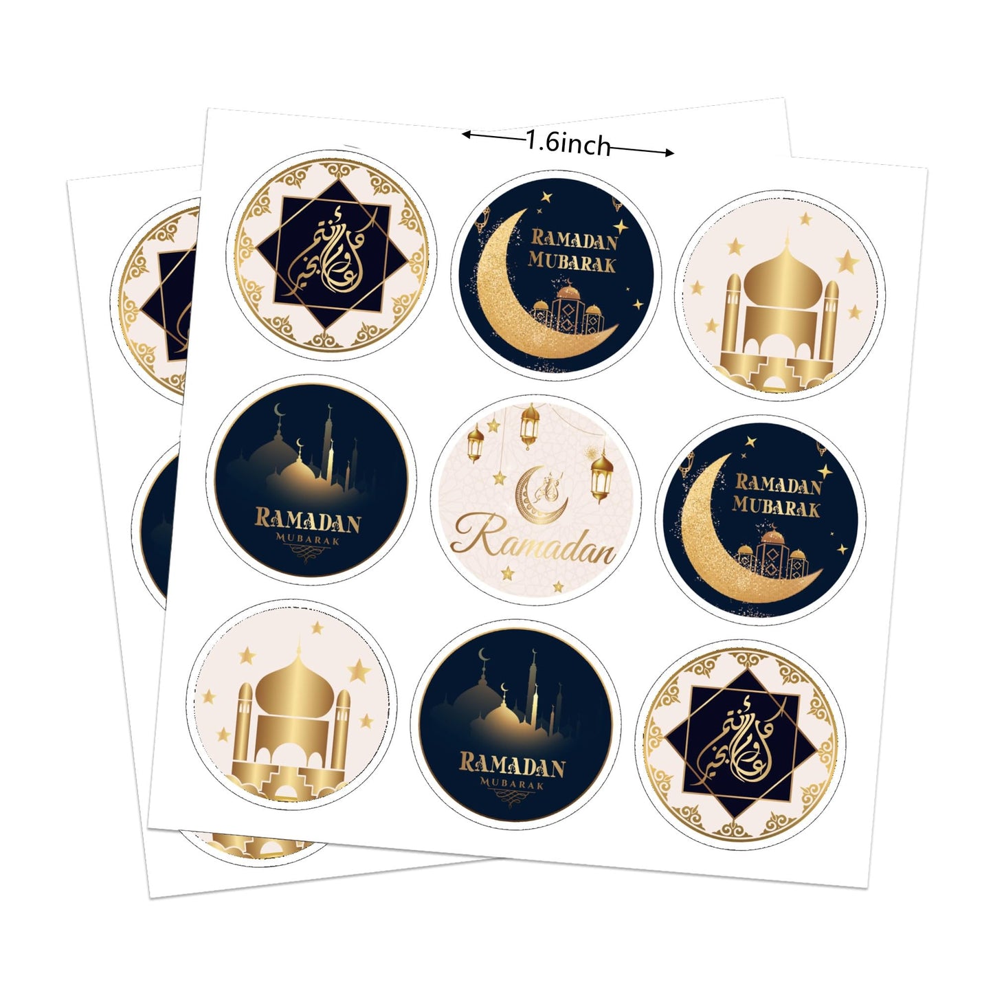 KYMY 180pcs Ramadan Stickers, Ramadan Eid Mubarak Circle Stickers, Islamic Muslim Ramadan Kareem Party Decorations, Round Ramadan Mubarak Sticker