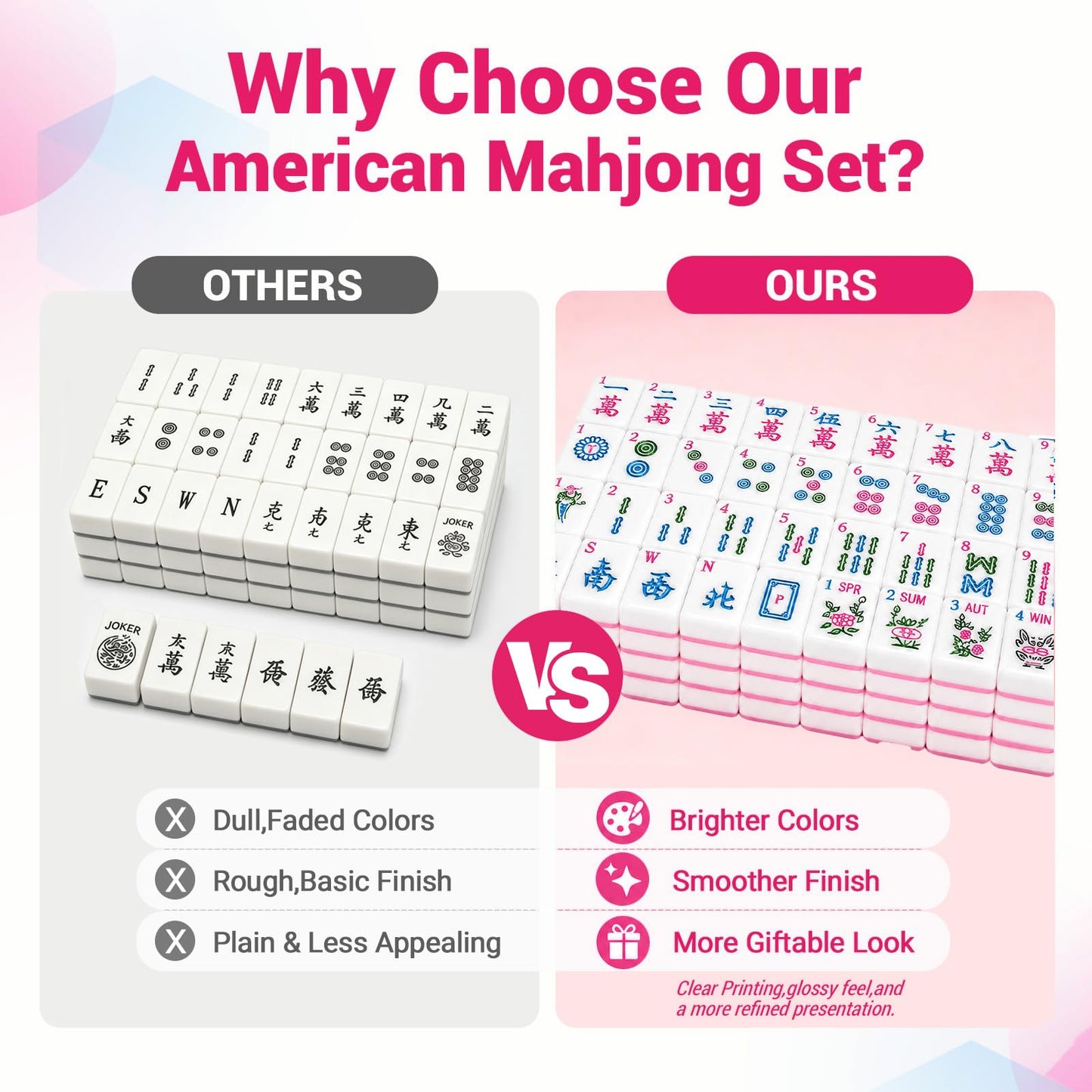 American Mahjong Tile Set,166 Pink 1.2 in Premium Complete Mahjong Set