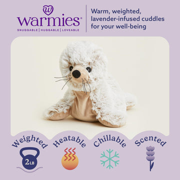 warmies Microwavable & Weighted Stuffed Animal, Seal - Heated Stuffed Animal for Cramp Relief - Weighted Plushies for Stress Relief - Seal Plushie
