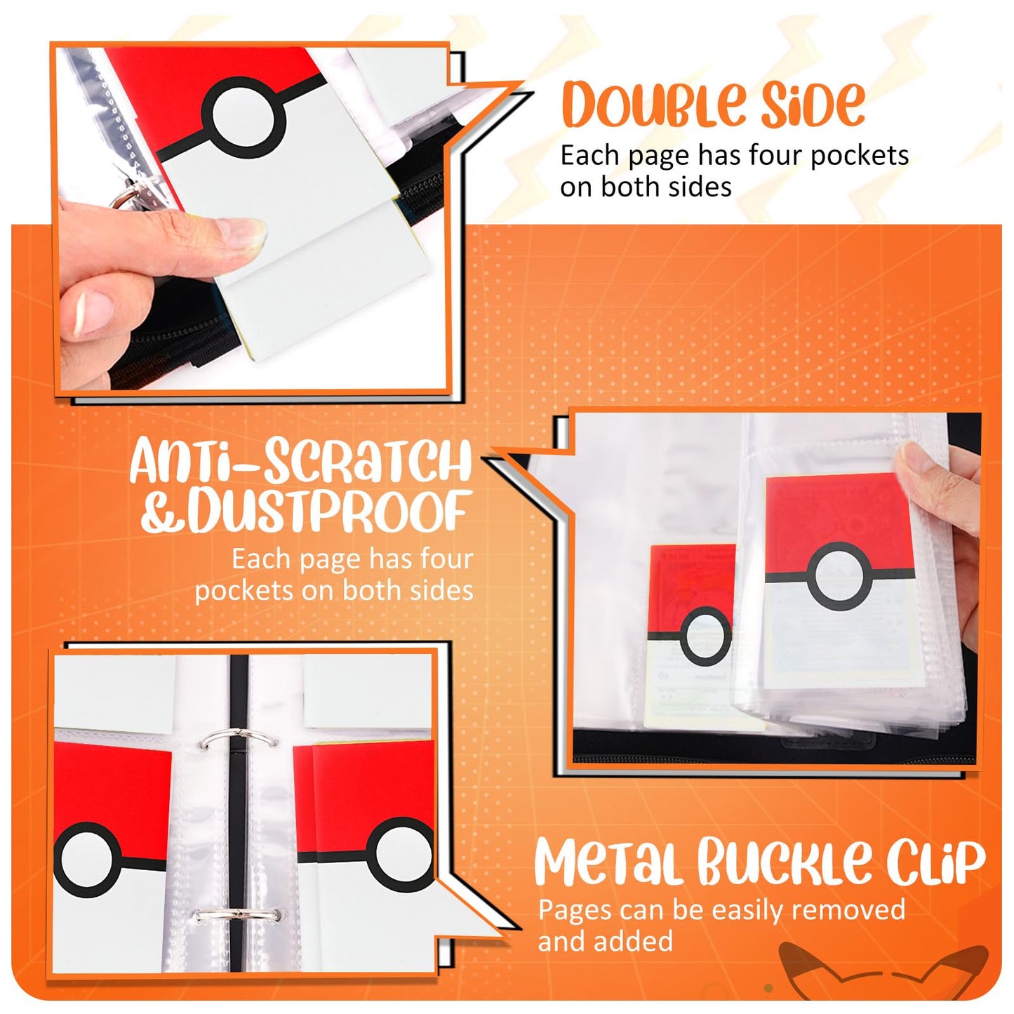 Card Binder 4 Pocket, Trading Card Holder Fits 400 Cards With 50 Removable Sleeves, Portable Collection Card Ablum, Game Card Case book With Zipper