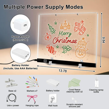 LESOON LED Glow Note Board, 13.75" Acrylic Drawing Board, 7 Colors 4 Light Modes, with Markers & Stand, Gift for Kids