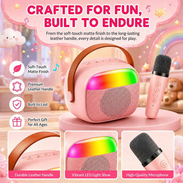 Kids Karaoke Machine for Girls, Mini Karaoke Machine for Kids with 2 Wireless Microphones & LED Lights,Kids Karaoke Set for Children Singing, Ideal
