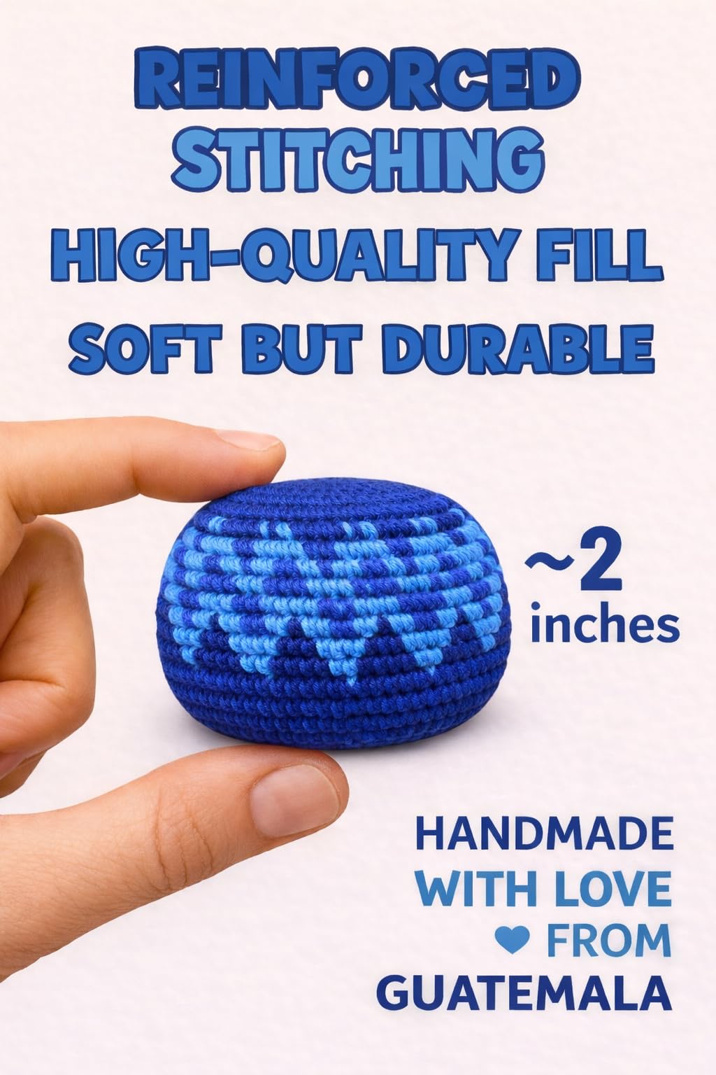 Funny Guy Mugs Footbag Balls 3 Pack Handmade Crocheted Kick Toss Balls from Guatemala Assorted Patterns Indigo