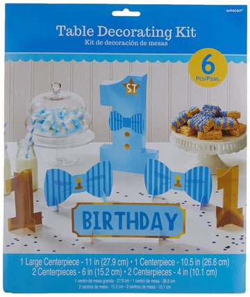 Blue & Gold 1st Birthday Boy Table Centerpiece Decorating Kit (Pack of 6) - Stunning Assorted Sizes Cardboard Decorations for Christenings & First