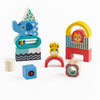Jasey's Toy Chest Wooden Shape & Animal Blocks - 15-Piece Chunky Wooden Set with Rattle, Bell & Colorful Beads for Toddlers Ages 12+ Months