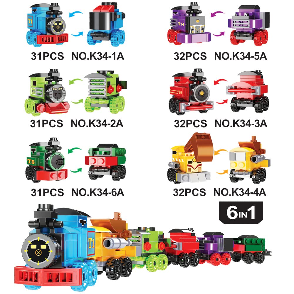 24 Packs Train Building Blocks with Valentines Gift Cards, 6 in 1 Train Building Blocks Sets for Boys Girls Goodie Bags Carnival Prizes Birthday