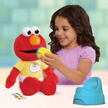Sesame Street Potty Time Elmo 12-Inch Sustainable Plush Stuffed Animal, Sounds and Phrases, Potty Training Tool, Kids Toys for Ages 18 Month by Just
