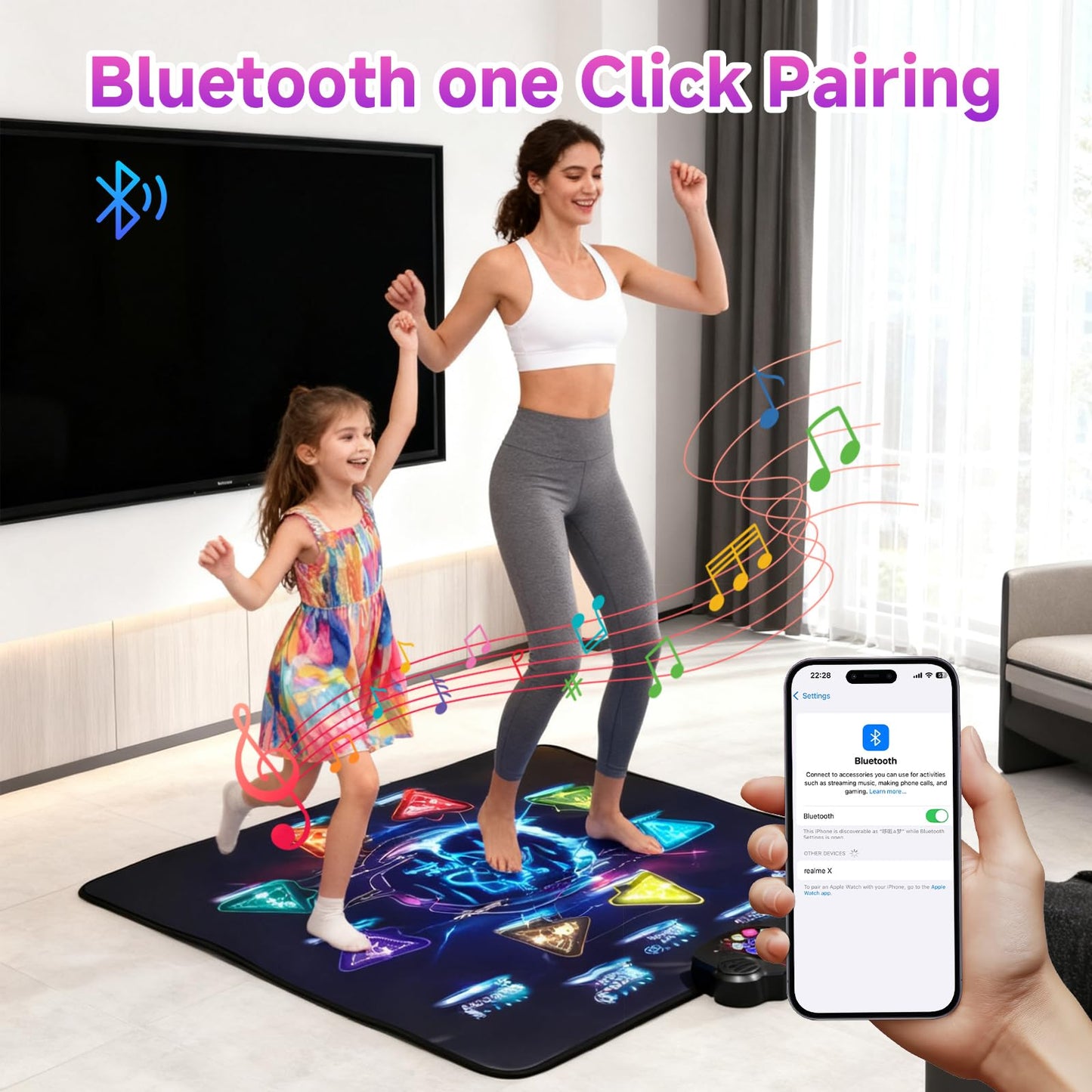 LivelyCove Wireless Bluetooth Dance Mat | Built-in Music 8 Games 3 Levels | Gifts for Kids Birthday Christmas Children's Day | Boys Girls 3-15 Years