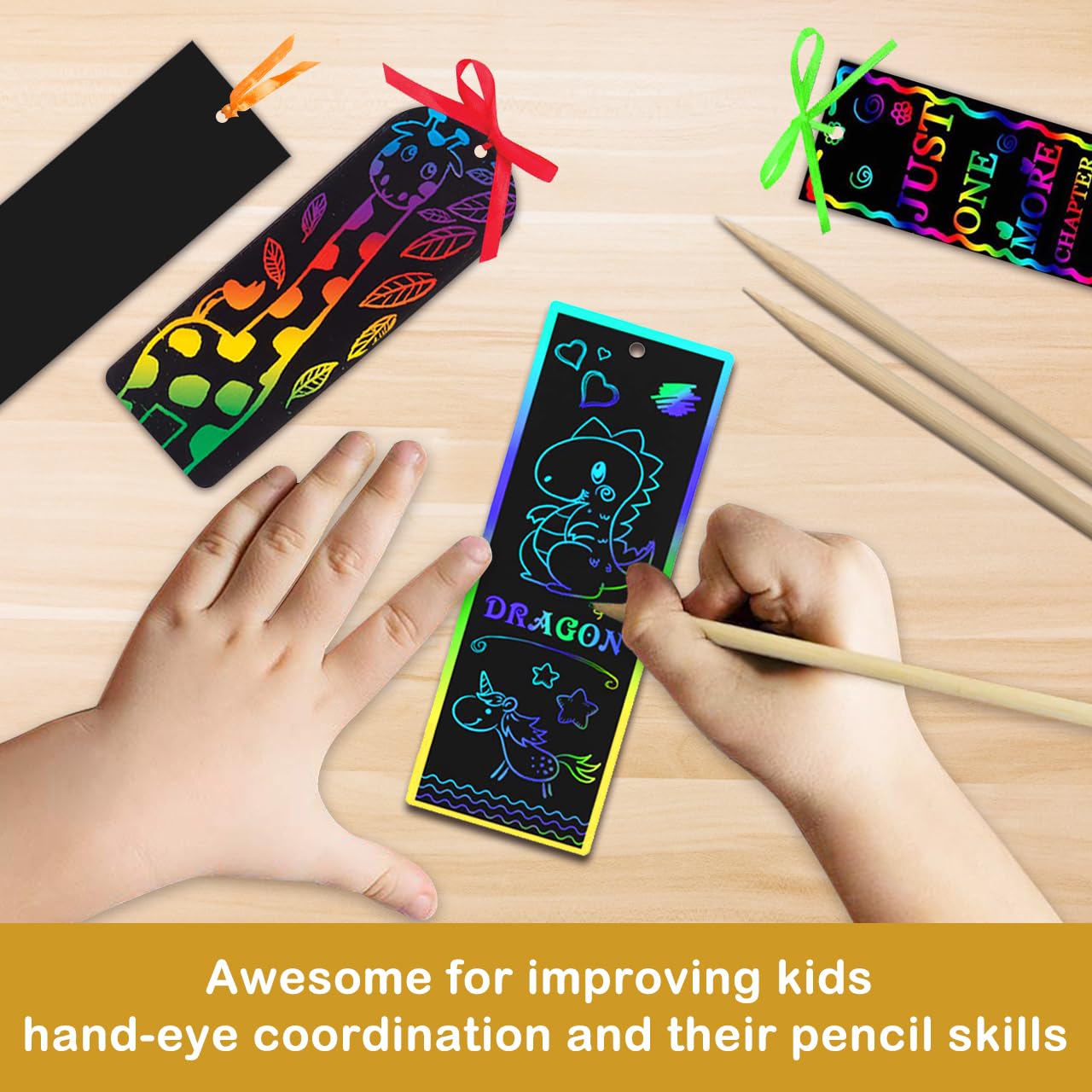 ZMLM Scratch Paper Art Bookmarks Kids: 36 Set Magic Rainbow DIY Art Craft Paper Bookmark Gift Tag Party Favor Goodie Bags Stuffers Pack Activity Bulk