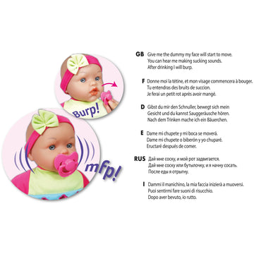 Lissi: 15" Moving Face Baby Doll - Pink-Green-Blue- Floral - Interactive Doll & Feeding Care Accessories, Sucks On Pacifier & Makes Noises, Kids 2+