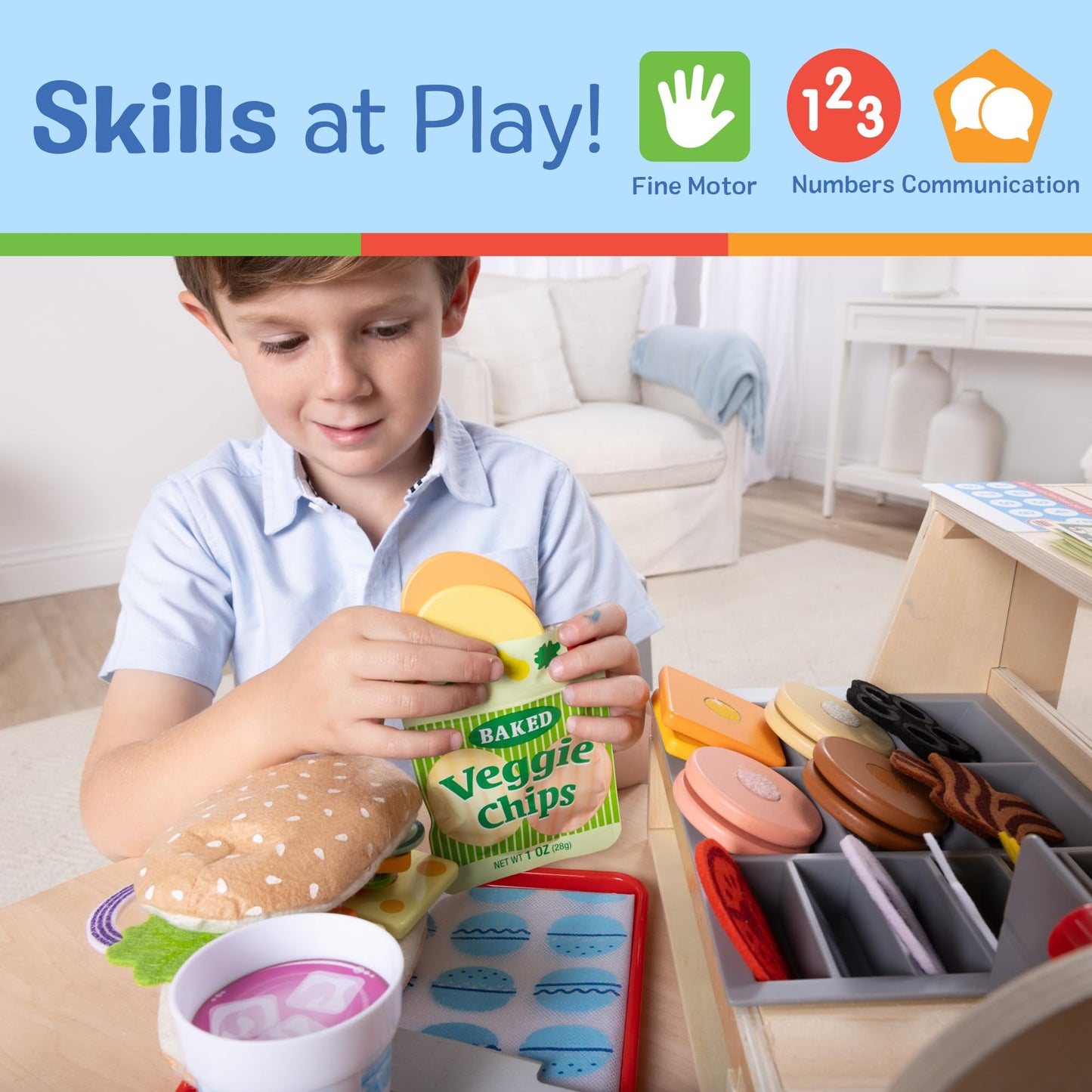 Melissa & Doug Slice-Stack-Serve, Wooden Sandwich Counter Pretend Play Store with Play Food Toys, Play Money & Deli Slicer, Preschool Toys for Kids 3+