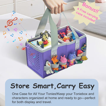 UGQIN Tonie Shelf Come with Carrying Bag, 3 Tiered Magnetic Display Shelf,Tonie Figures Holder,Toniebox1/2 Stand in Kids Room (White)