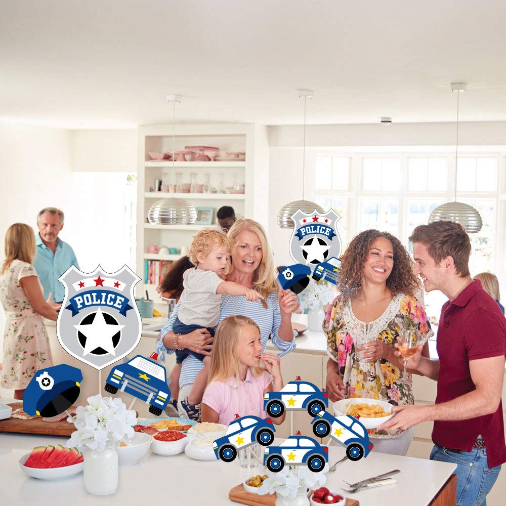 Big Dot of Happiness Calling All Units - Police - Cop Birthday Party or Baby Shower Centerpiece Sticks - Showstopper Table Toppers - 35 Pieces