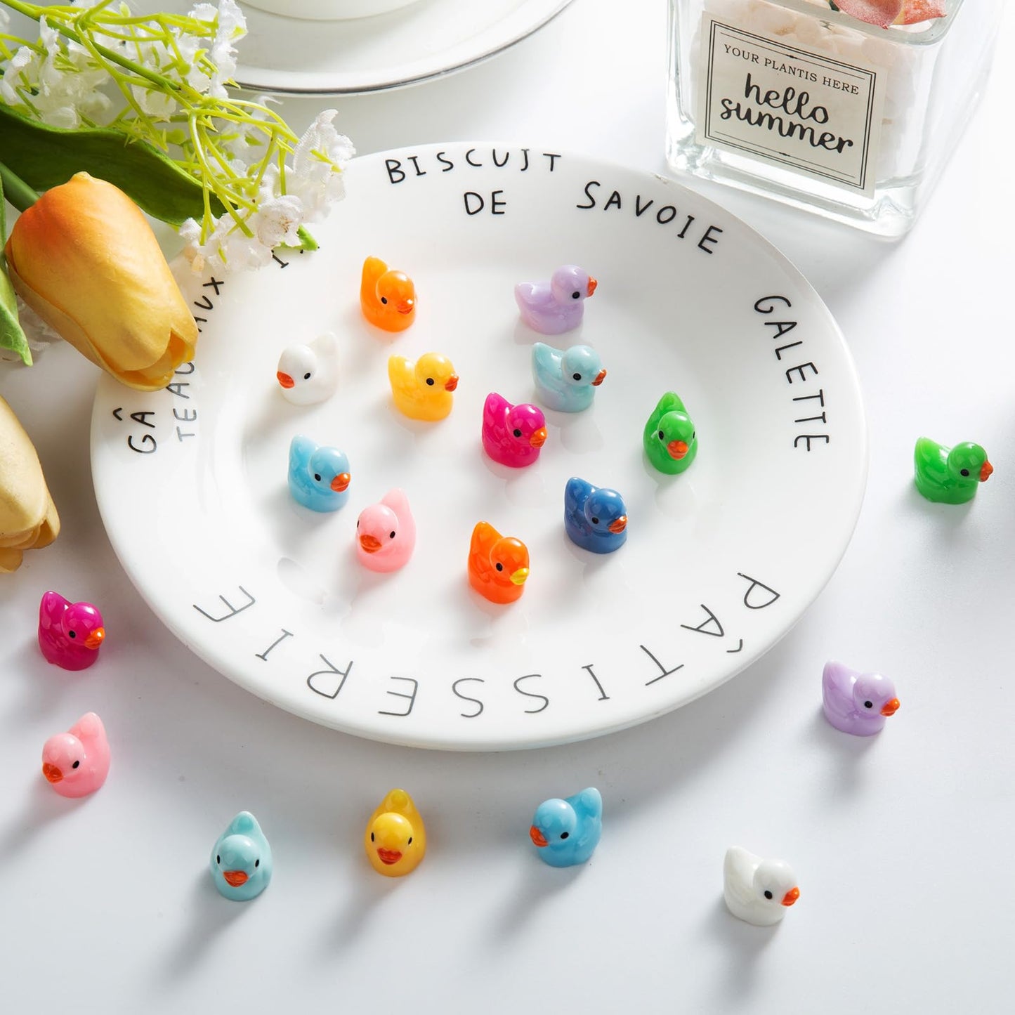 WEHOO 220 Pieces Mini Resin Duck Miniature Figures Micro Fairy Garden Landscape Aquarium Hide and Seek Prank Dollhouse Ornament Potted Plants Cake