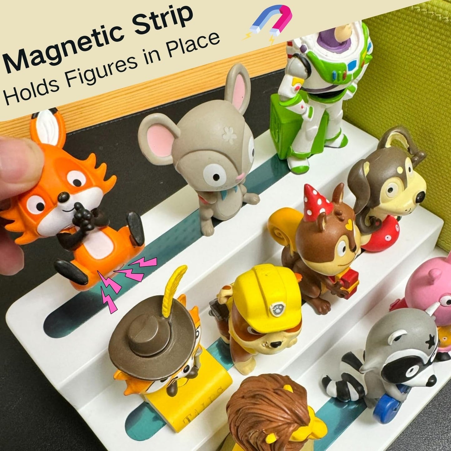 UGQIN Tonie Shelf Come with Carrying Bag, 3 Tiered Magnetic Display Shelf,Tonie Figures Holder,Toniebox1/2 Stand in Kids Room (White)