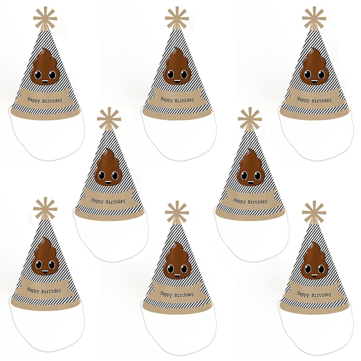 Big Dot of Happiness Party 'Til You're Pooped - Cone Poop Emoji Happy Birthday Party Hats for Kids and Adults - Set of 8 (Standard Size)