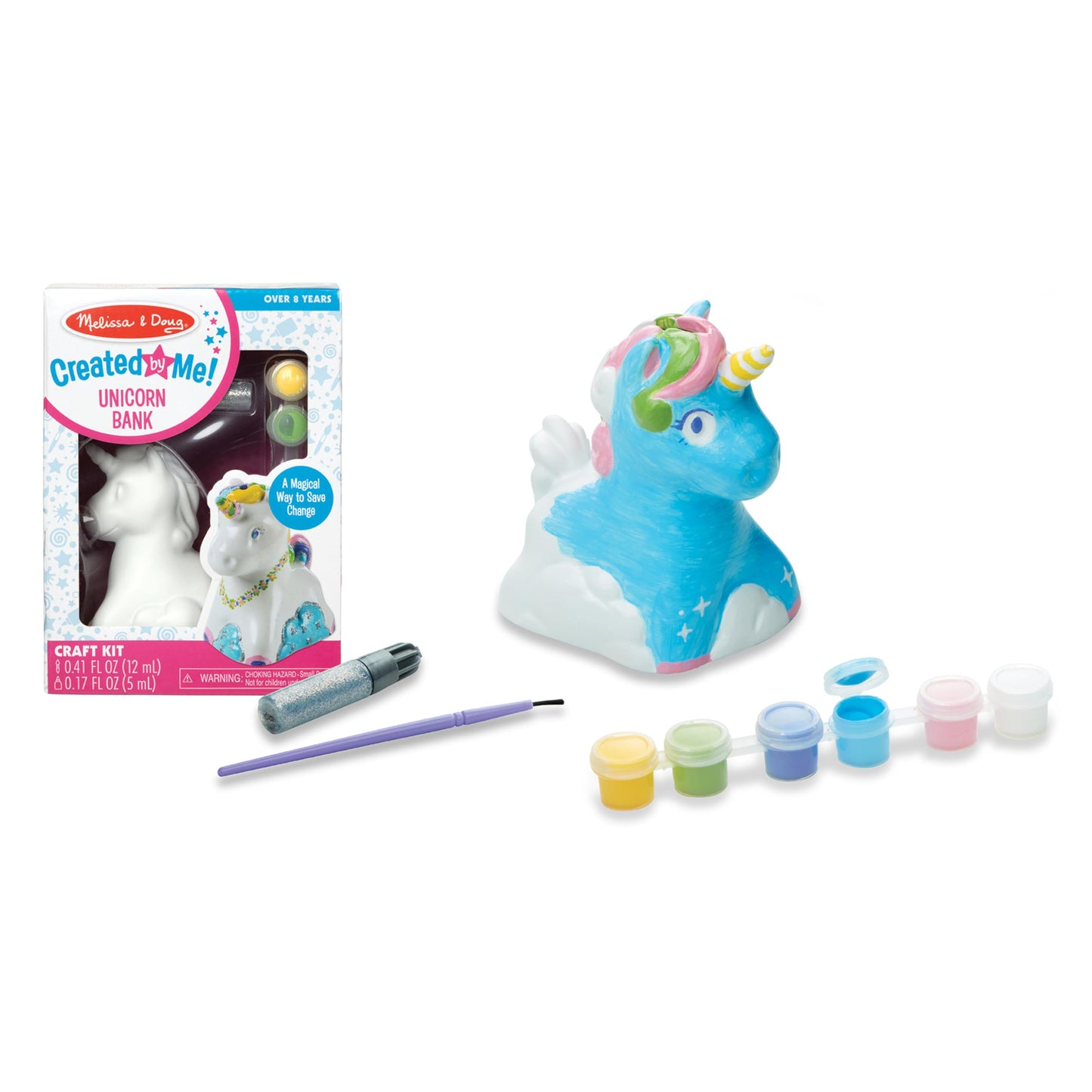 Melissa & Doug Created by Me! Decorate-Your-Own Unicorn Bank Craft Kit with 6 Pots of Paint, Glitter Glue, Paintbrush